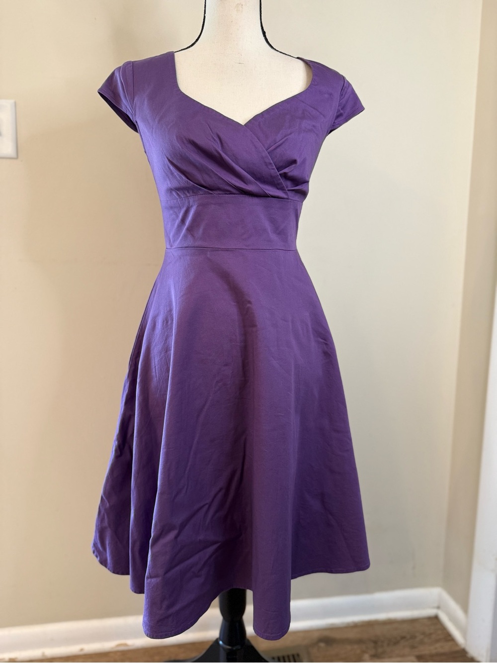 Bbonlinedress purple fit & flare midi dress cap sleeves SM